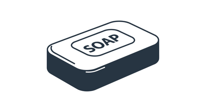 Classic bar of soap used for bathing and hand washing is depicted in a clean black and white minimalist line art style.