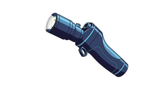 Modern tactical flashlight in dark blue color with a bright lens and ergonomic handle design for camping, hiking, and emergency use.