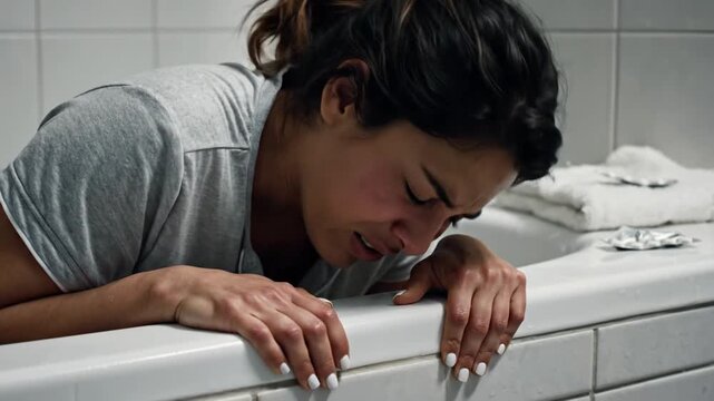 Woman laughing by a bathtub with a foil wrapper