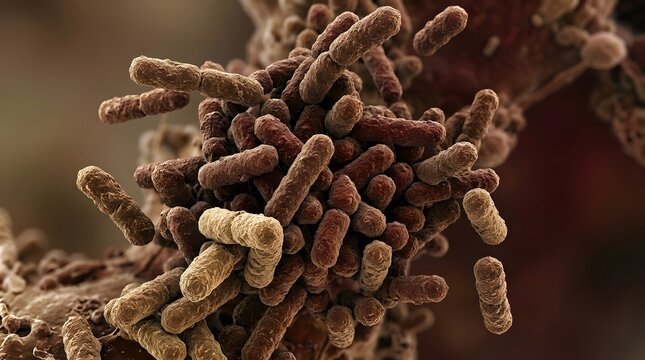 A microscopic view of bacteria under high magnification showing their unique structures