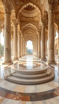 Ornate marble hallway with columns and archways