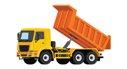 Naklejka premium Illustration of a bright yellow and orange dump truck with raised bed