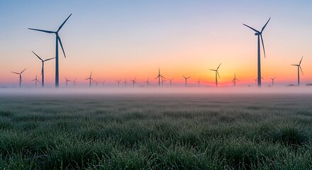 Obraz premium Wind Turbine Field at Sunset