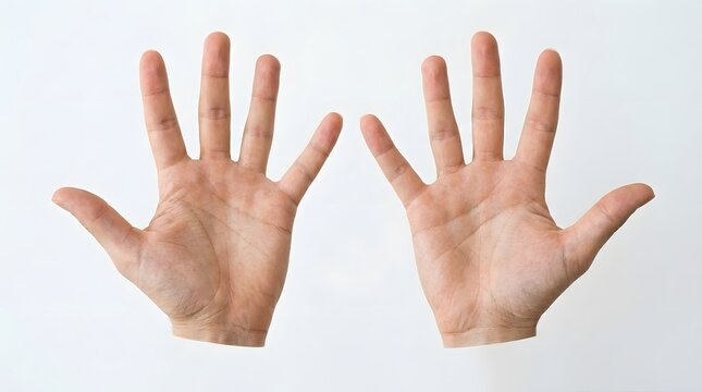 A pair of human hands with palms facing forward and fingers spread apart