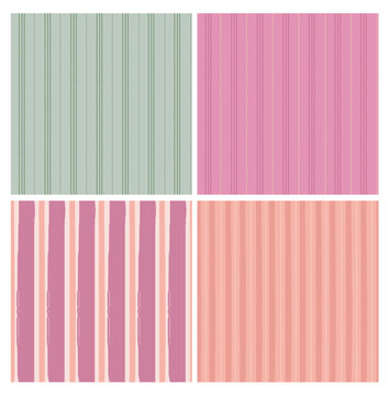 Set of seamless vector patterns with vertical stripes and dashed line elements in soft pastel colors. Minimal geometric textile backgrounds suitable for fabric, wrapping, wallpaper, and stationery 