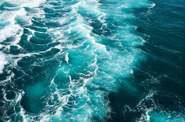 Obraz premium Aerial View of White Foam and Sea Waves in Emerald Green Ocean