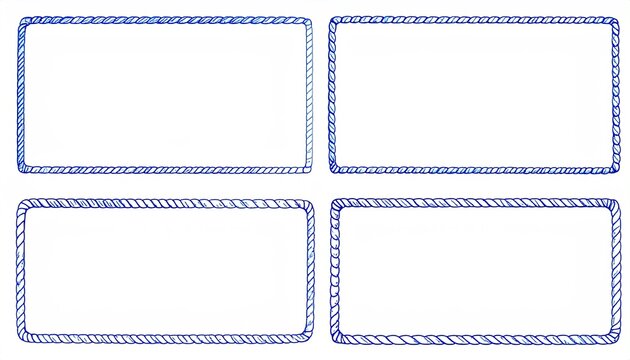 Four rectangular frames with blue rope borders displayed against a white background