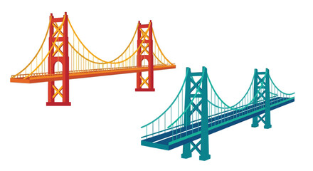 Obraz premium Illustration of two colorful suspension bridges against a white background