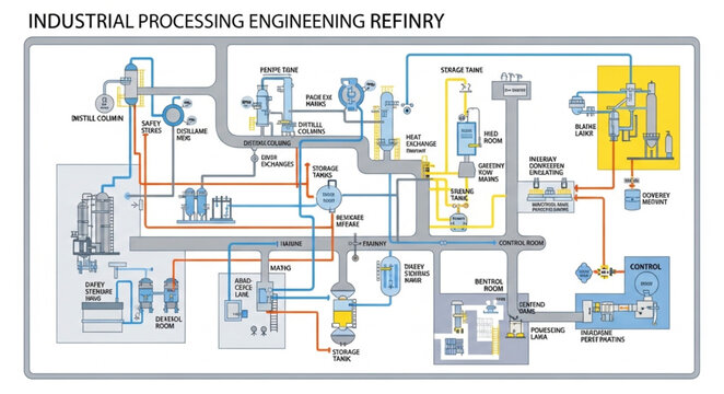 Industrial Processing Engineering Refinery Diagram.