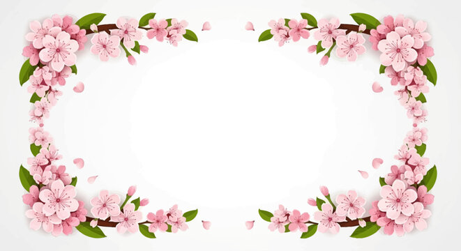 Cherry Blossom Branch Corner Frame, Pink Sakura Flowers Border, Spring Floral Decoration