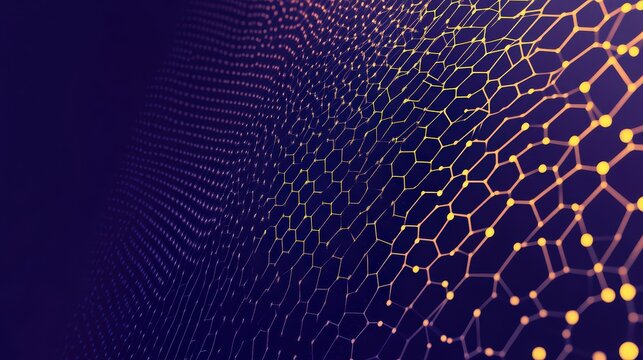 Abstract geometric hexagon pattern with yellow dots on dark blue background