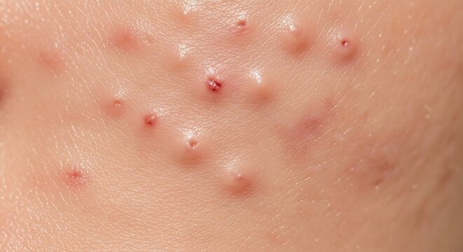 Close-up Macro Shot of Acne and Pimples on Human Skin.