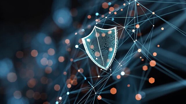 Digital Shield Concept with Abstract Network Background and Lights