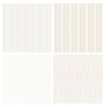 Set of seamless vector patterns with vertical stripes and dashed line elements in soft pastel colors. Minimal geometric textile backgrounds suitable for fabric, wrapping, wallpaper, and stationery des