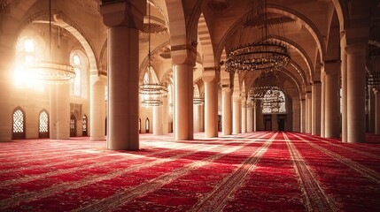 Obraz premium Interior of a large mosque with columns.