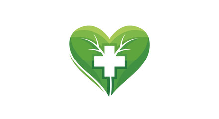 Fototapeta premium Green heart with white medical cross.