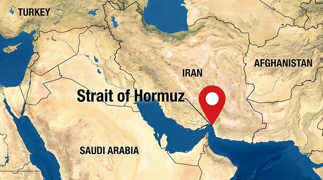 Map of middle east showing strait of Hormuz important shipping lane global choke point between persian gulf and gulf of oman iran control location
