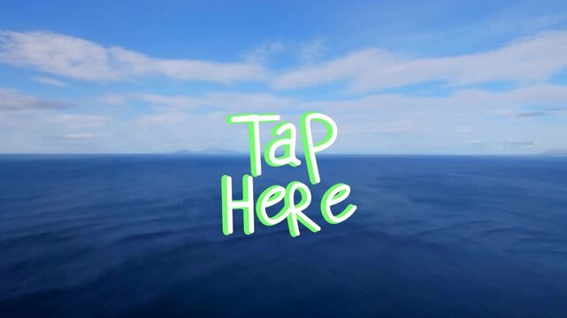 On loop start hand-drawn 'Tap Here' text cycling neon colors, pulsing glow to attract attention