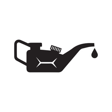 Simple black silhouette of an oil can with a single dripping drop

