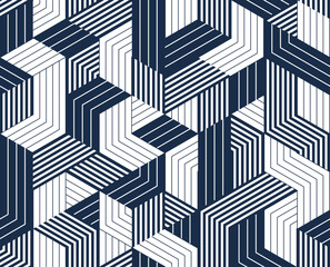 Fototapeta na wymiar Cubes abstract background, seamless pattern with 3D blocks, geometric linear polygon wallpaper, isometric surreal cubic construction tiling pattern.