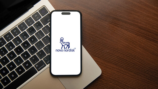 Novo Nordisk logo displayed on a smartphone screen &ndash; Delhi, India &ndash; June 04, 2025