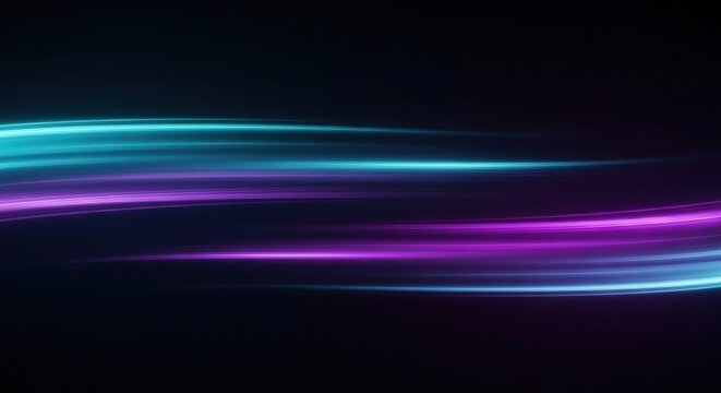 Sleek sweeping lines of elegant neon cyan and violet blending horizontally across a deep minimal dark canvas on blacksolid background