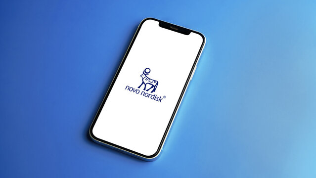 Novo Nordisk logo displayed on a smartphone screen &ndash; Delhi, India &ndash; June 04, 2025
