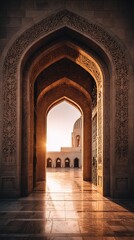 Fototapeta premium Islamic Architecture Arches Sunlight Passageway.