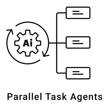 Vector icon for Parallel AI Agents, AI Task Distribution, Multi-Agent AI System, AI-Based Task Parallelism, Parallel Process Execution. Editable stroke.