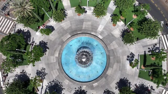 Aerial view Dizengoff fountain circular water Tel Aviv Israel

Drone footage of Dizengoff fountain water jets top view Tel Aviv Israel March 24 2026
