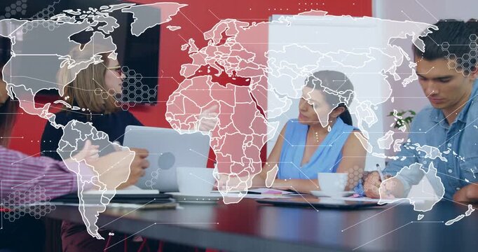 Lead speaking, pointing flipchart, team writing notes, overlay growing, visualizing strategy