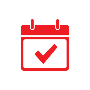 Red calendar icon with a prominent checkmark signifies scheduled task completion or important date confirmation.