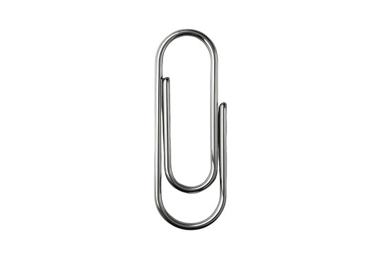 Silver metal paperclip on a transparent background, staple for organizing documents, connecting concepts, and office use