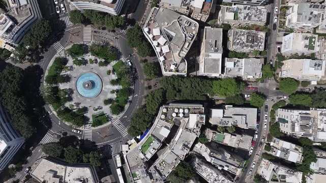 Aerial view Dizengoff fountain circular water Tel Aviv Israel

Drone footage of Dizengoff fountain water jets top view Tel Aviv Israel March 24 2026
