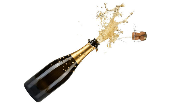 Champagne Bottle Popping with Liquid Splash and Cork Explosion