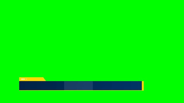 Modern lower third graphic on green screen background, professional news broadcast title bar, minimalist blue and yellow text overlay placeholder