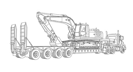 Obraz premium Large excavator on a truck trailer.