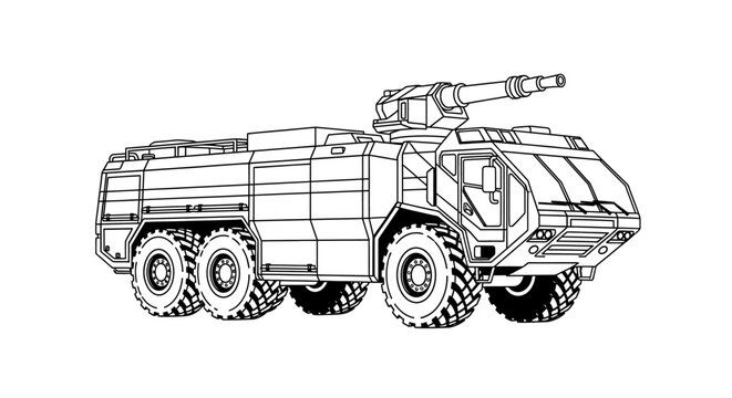 Military armored vehicle with gun turret.