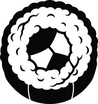 A high-resolution black silhouette vector illustration of a frie depicting a soccer ball surrounded by a wreath on a circular background