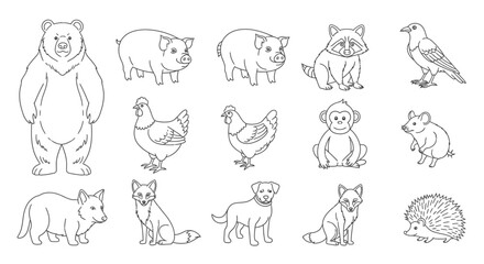 Fototapeta premium Various cartoon animals standing together.