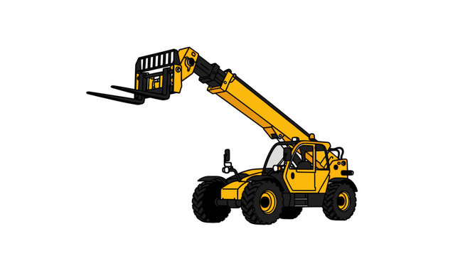 Yellow construction telescopic handler vehicle.