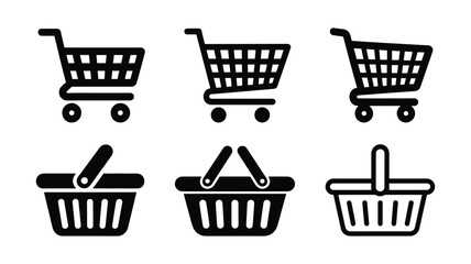Collection of shopping cart and basket icons for e-commerce and retail use. © Anukul Debnath