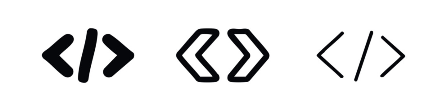 Code brackets and slash vector icon set. Programming symbol for development and coding.