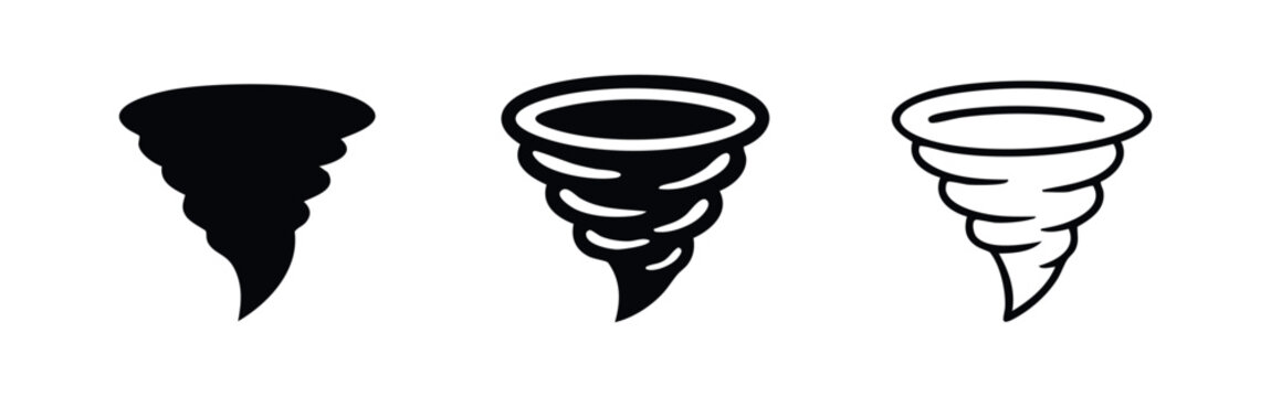 Tornado Cyclone Icons Set. Natural Disaster Swirling Wind Symbols.