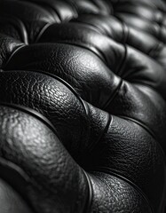 Fototapeta premium A close-up, detailed shot showcases the luxurious texture and deep folds of black tufted leather.
