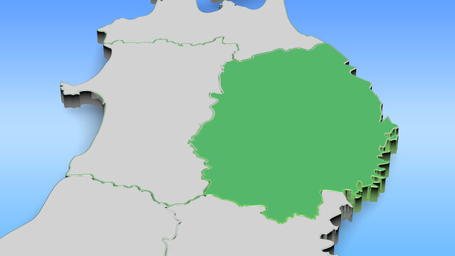 岩手県のマップ・背景は水色グラデーション・グラフィック素材（CG制作）