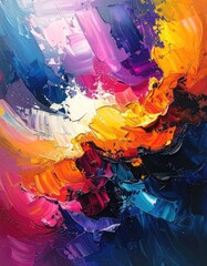 Fototapeta premium A vibrant abstract painting with thick, impasto brushstrokes in a dynamic explosion of color.