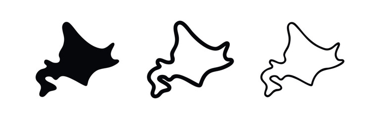 Fototapeta premium Hokkaido Map Icons Set - Simple Black Silhouette and Outline Vectors.