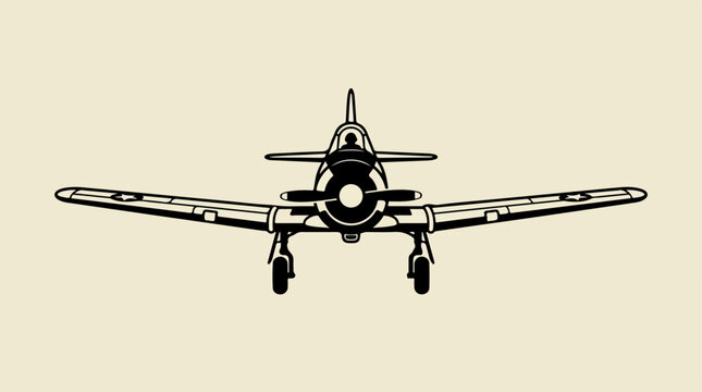 Vintage airplane silhouette front view on a light background.