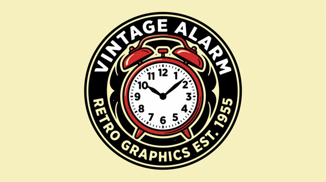 Vintage Alarm Clock Retro Graphics Est 1955 Logo Design.